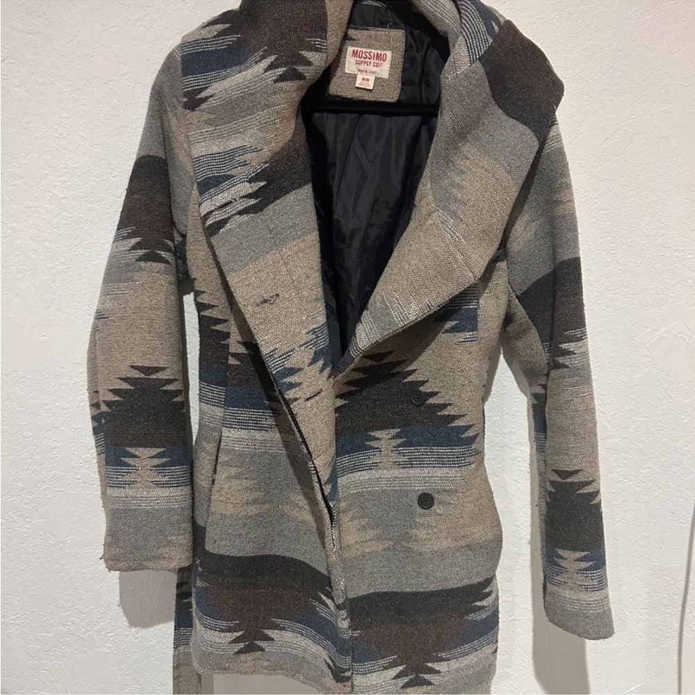 Mossimo Gray And Blue Patterned Coat - image 2